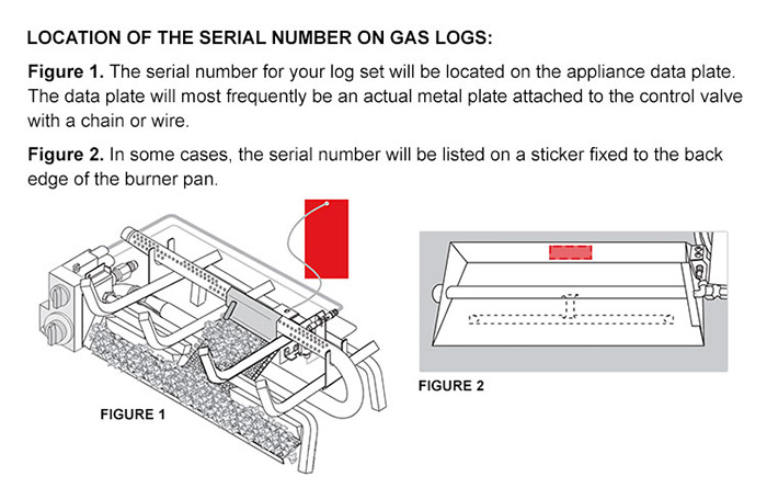 Burner and Gas Logs Serial Number Location