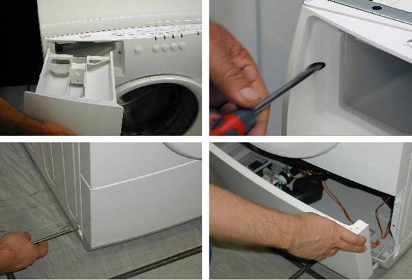 Отсоединение нижней панели стиральной машины
