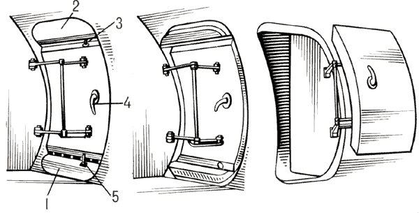 Дверь пробкового типа:1  нижняя створка;2  верхняя створка;3, 5  замки;4  рукоятка.