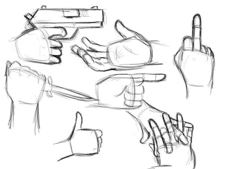 Basic cartoon hand sketches