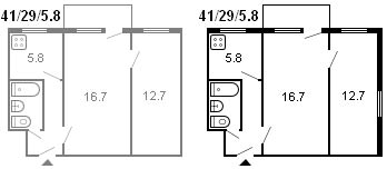 планировка 2-комнатной хрущевки серии 434 1961 г.