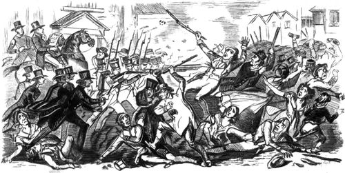 Столкновение рабочих-чартистов с войсками. Престон. Август 1842.
