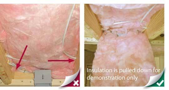 batt insulation installation - pulled down for demonstration only