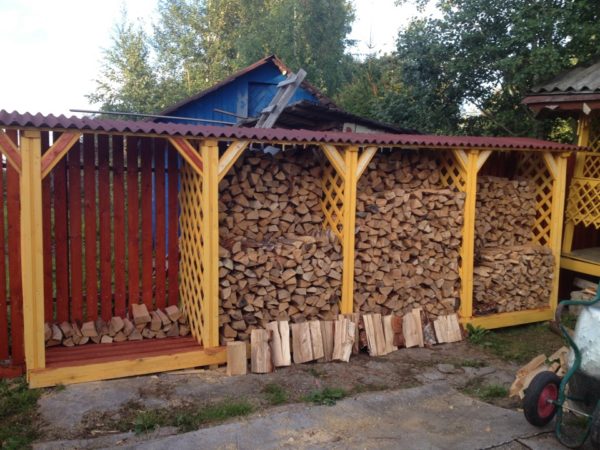 Для длительного хранения дров необходимо более просторное сооружение с закрытыми или решетчатыми стенками