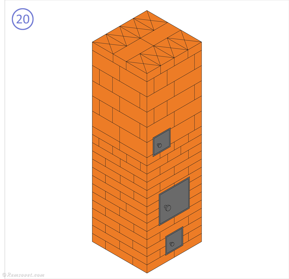 Малогабаритная отопительная печь: 20-й ряд, перекрыша