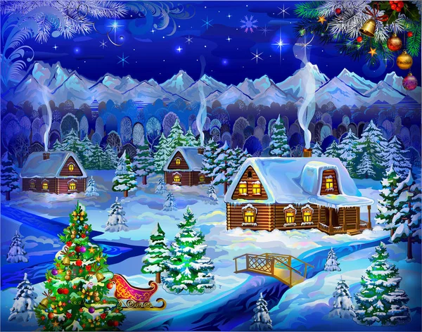 Новый Год Сказочный Праздник Снежный Дом Дом Деда Мороза Открытка Лицензионные Стоковые Иллюстрации