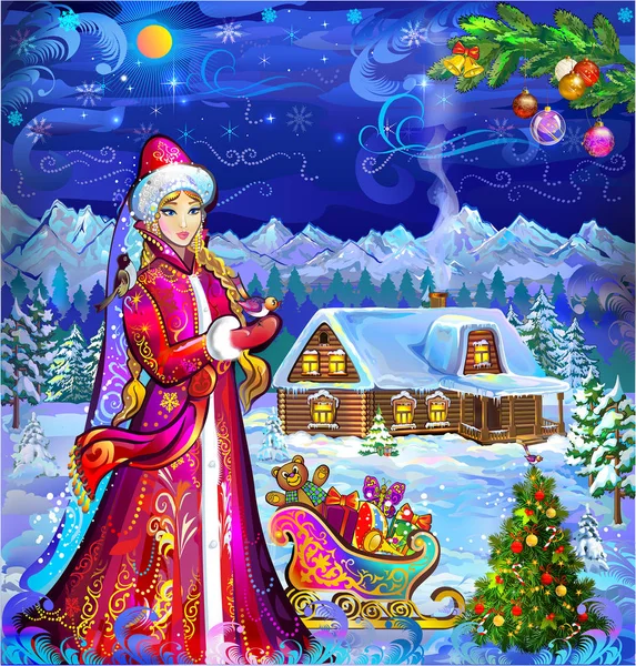 Новый Год Сказочный Праздник Снежный Дом Дом Деда Мороза Открытка Стоковый вектор