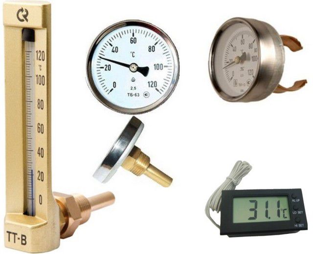 Различные типы термометров, применяемых в системах отопления