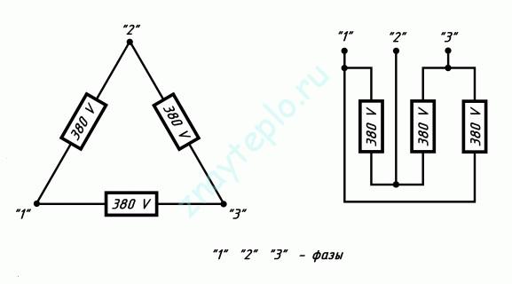 Подключение ТЭНов треугольником
